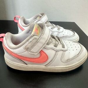 Nike Court Borough Low Toddler Size 10C White Pink Velcro Sneakers
